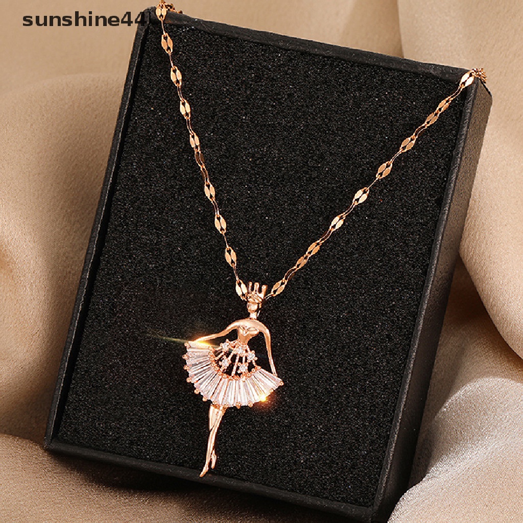 Sunshine Kalung Rantai Liontin Balerina Hias Kristal Zircon Elegan Untuk Wanita