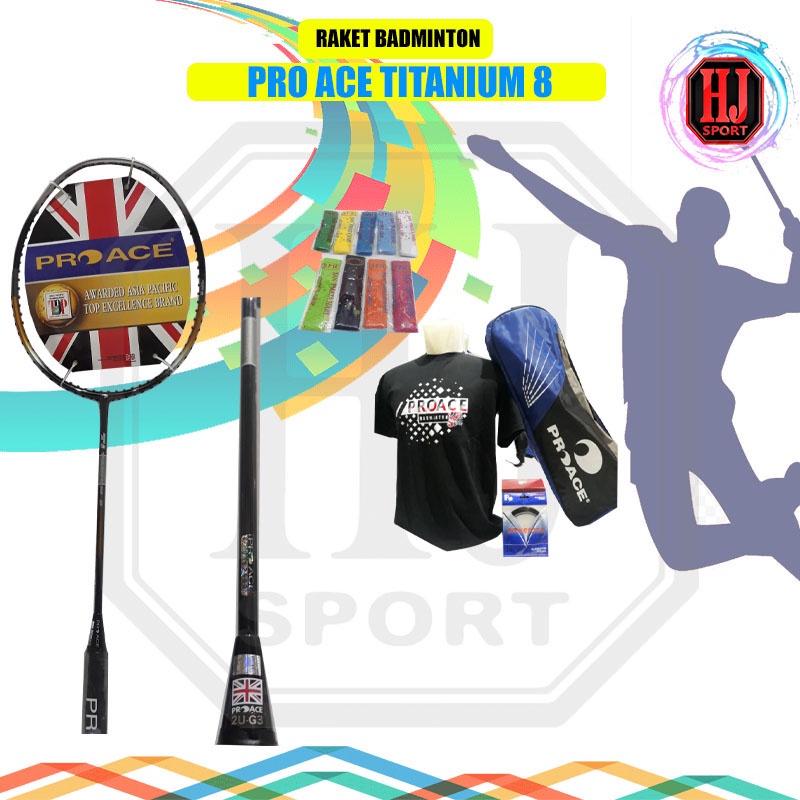 Raket Original Pro Ace Titanium 8 Bonus Komplit Badminton