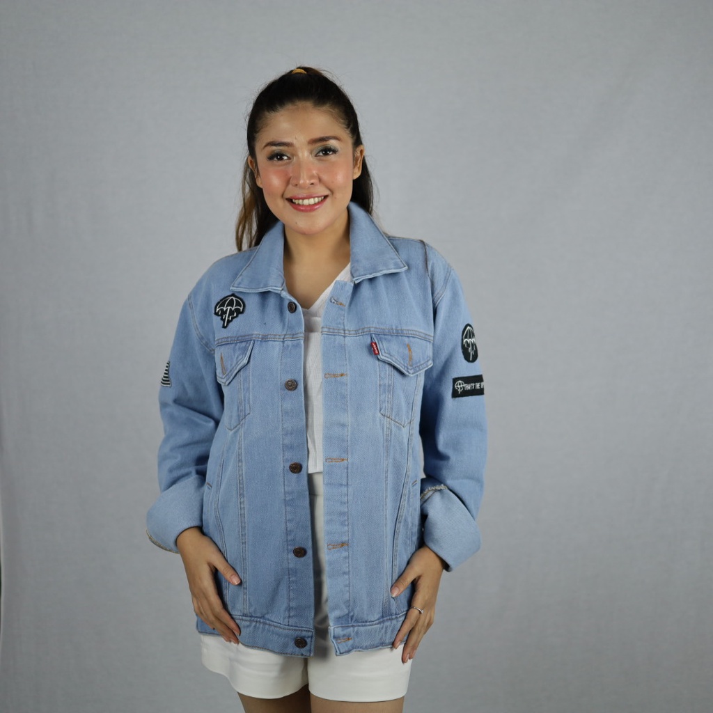 Make it Outfits - Jaket Jeans Denim Oversize Wanita/ Jaket Jeans Bordir Emblem Band Nirvana