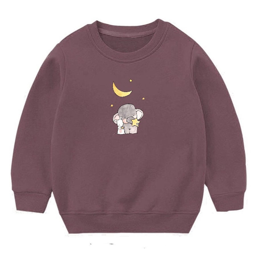 Sweater Kids Sweatshirt Motif Elephant &amp; Rabbit Cute Bahan Fleece