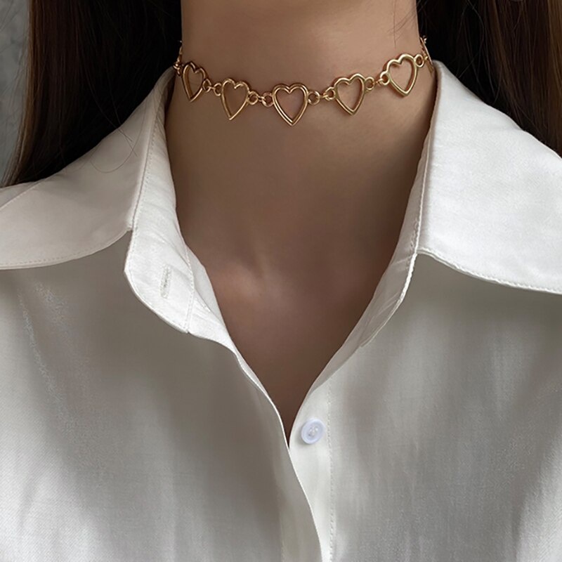Kalung Choker Rantai Desain Hati Gaya Punk Gothik Untuk Wanita