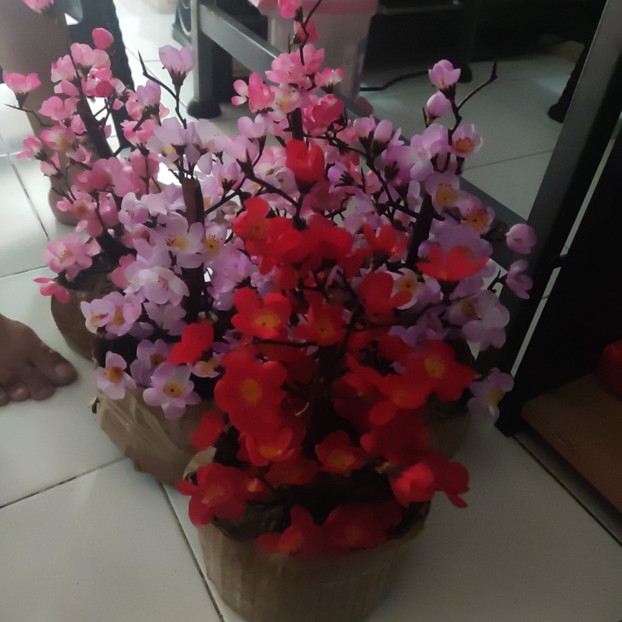 bunga mei hwa mei hua artificial sakura imlek hiasan meja