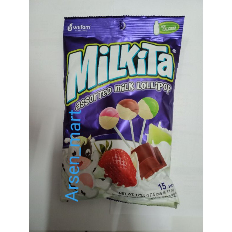 

Milkita assorted Lollipop 172gr (isi 15pc@ 11,5gr)