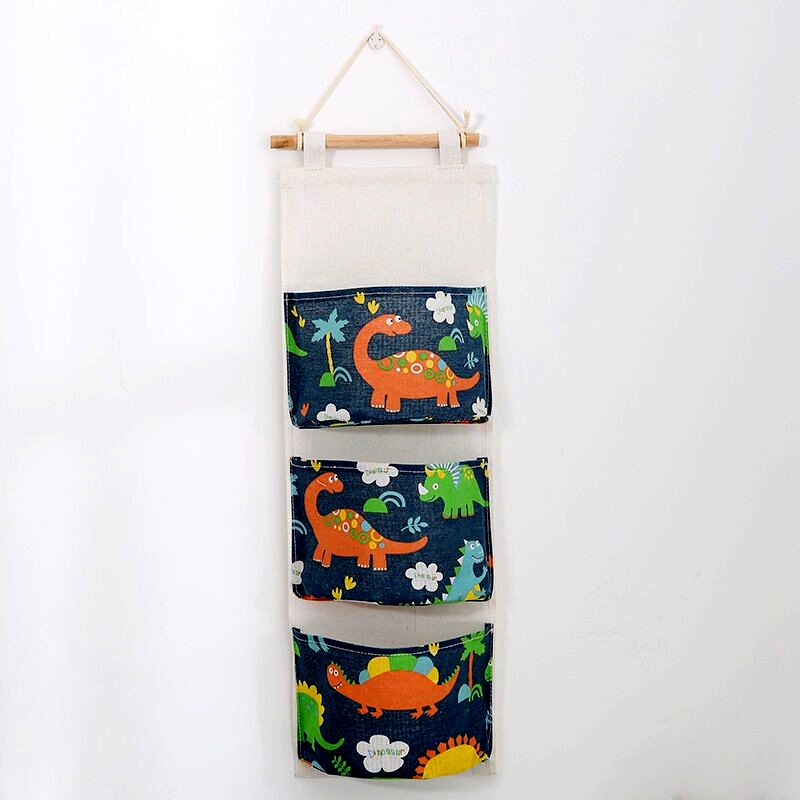 Pouch Gantung 3 Sekat Kain Kanvas Tempat Penyimpanan Aksesoris Pernak Pernik Hanging Rack Hiasan Dinding Serbaguna