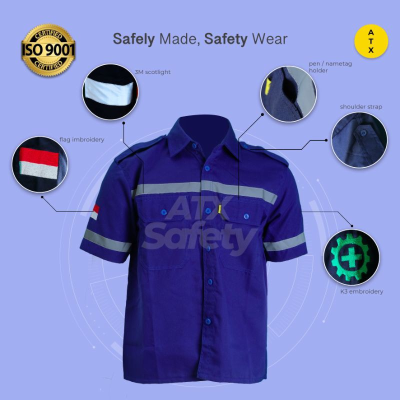 Wearpack Safety Baju Kerja Lapangan Lengan Pendek Merk ATX Benhur