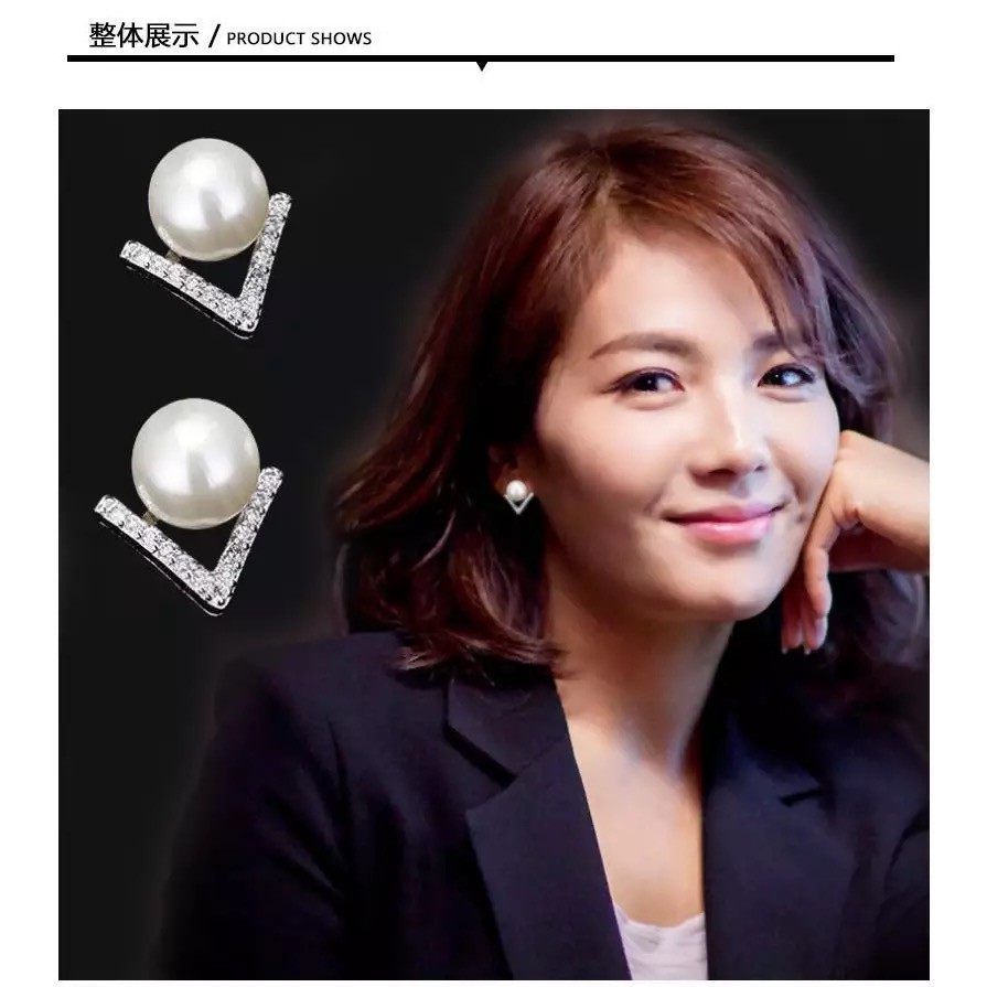 MORYMOSHI A54 Anting Tusuk Wanita Mutiara Segitiga Diamond Fashion Korea Aksesoris Murah