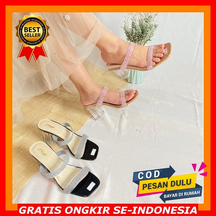 Sendal Pesta Kondangan Haihil Sandal Haihils High Heels Wanita Import Hak Kaca Tali Jelly Premium Ma
