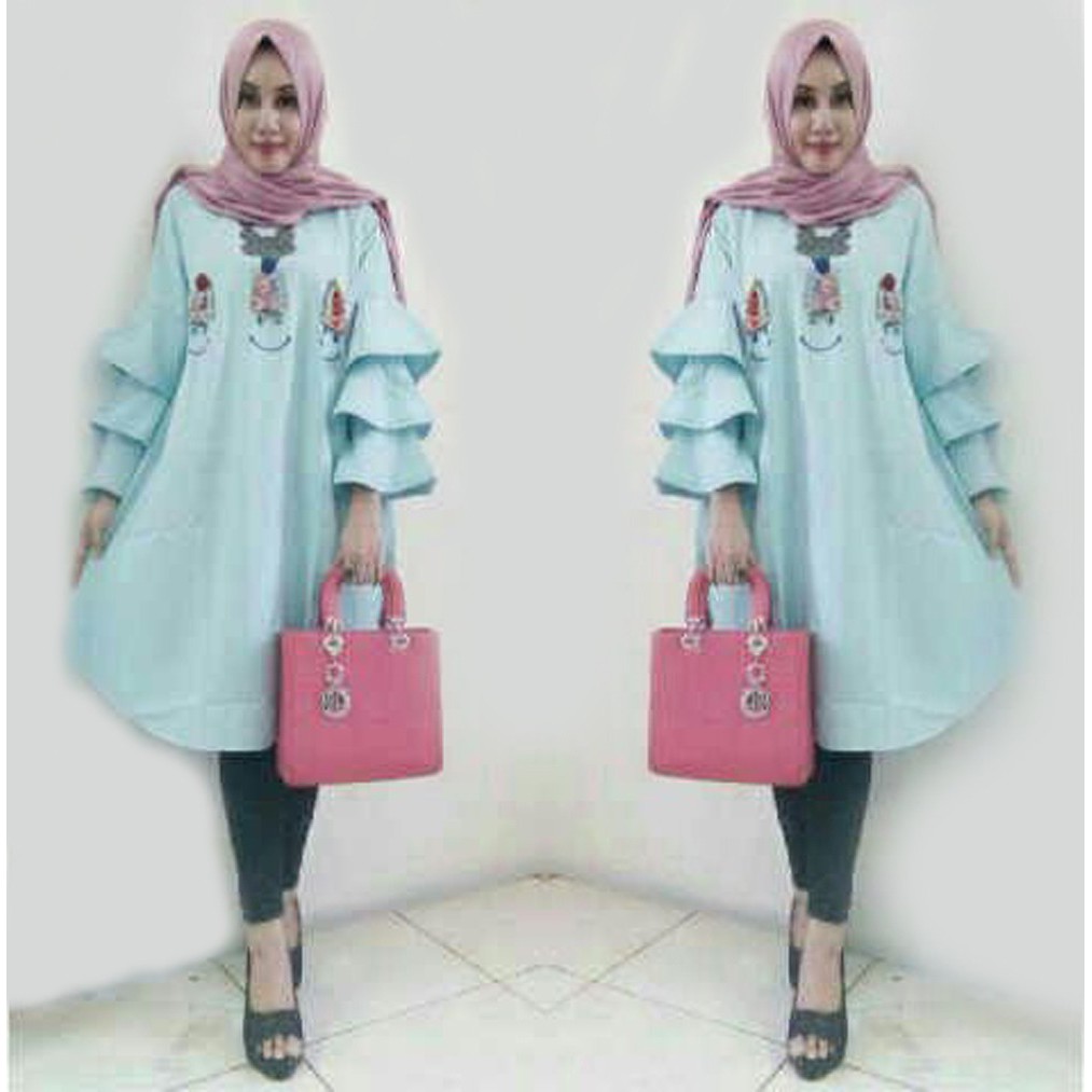 Baju dress Tunik Sasa Biru Muda SW tunik wanita wolly crepe biru muda murah