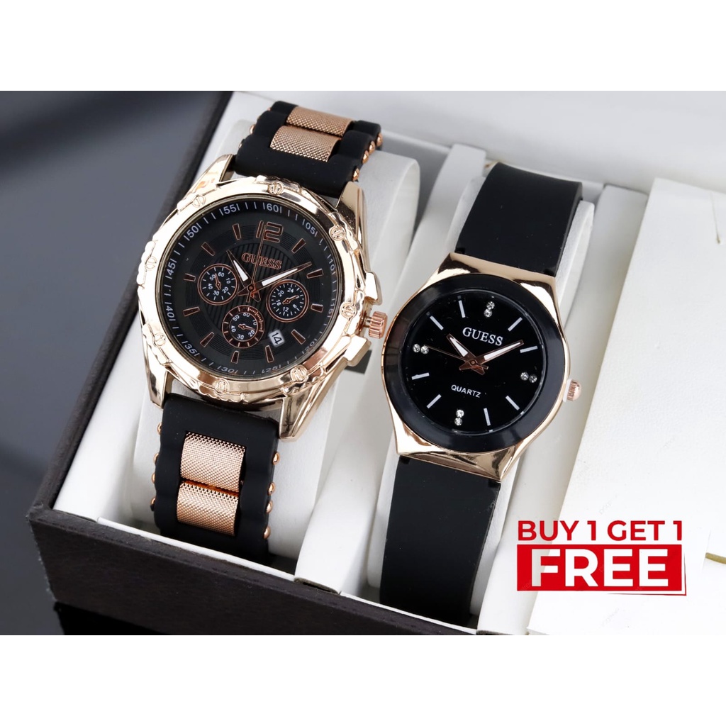 BUY 1 GET 1 FREE✅ Jam tangan wanita Guess Strap karet Free batrai