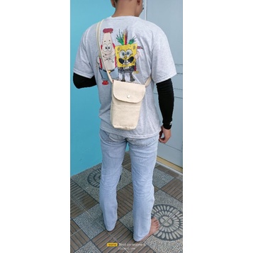 Sling bag Mini pocket tutup Kanvas tebal cream