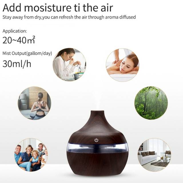 Humidifier Wooden Ultrasonic Aroma Essential Oil Diffuser 300ml