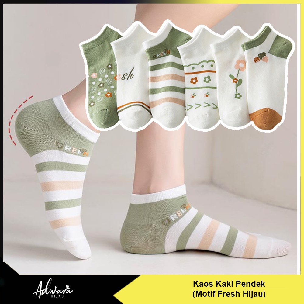 Kaos Kaki Pendek Wanita Semata Kaki Motif Green Fresh Gaya Fashion Korea