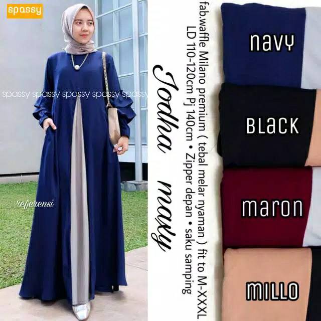 Jodha maxi/gamis/ORI spassy/dres/gamis waffel milano/fashion muslim cassual/gamis busui saku samping