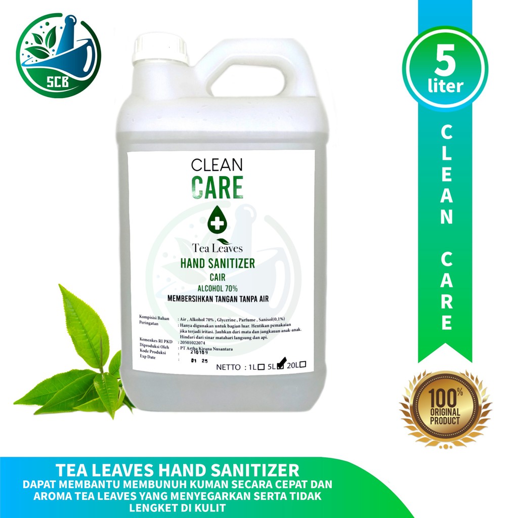 Clean Care Hand Sanitizer Cair 5 Liter - Aroma Tea Leaves Antiseptic 70%