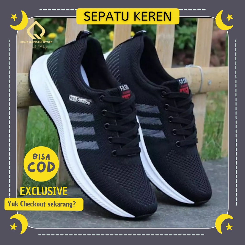 Sepatu Sneakers Pria Sport Shoes IR-881 Warna Hitam Merah Terbaru Remaja Kekinian Spatu Sneaker Mode