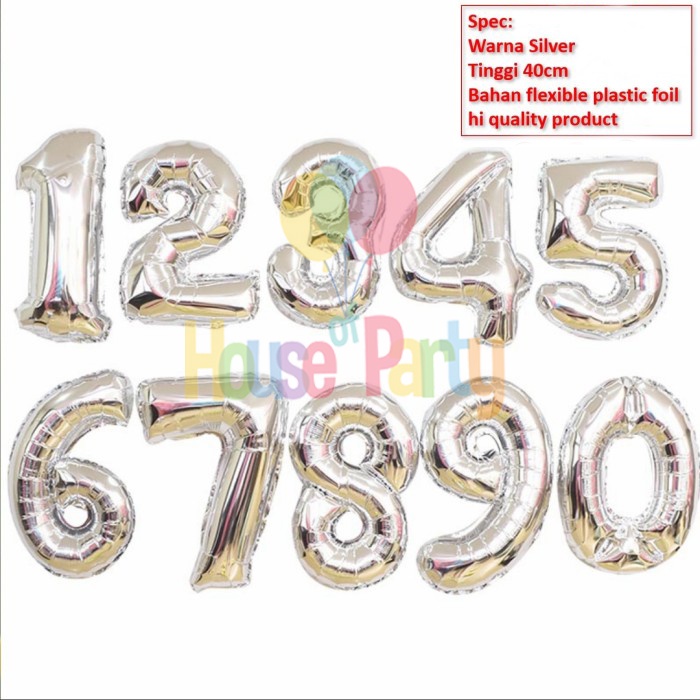 Balon Foil Angka SILVER / SILVER 40cm / Balon foil / Balon Angka 1 PCS