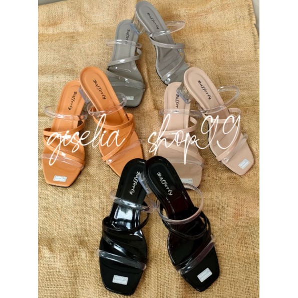 GISELIA&gt;&gt;SANDAL HAK KACA WANITA/SANDAL HEEL WANITA 5CM/ AS  MAWAR