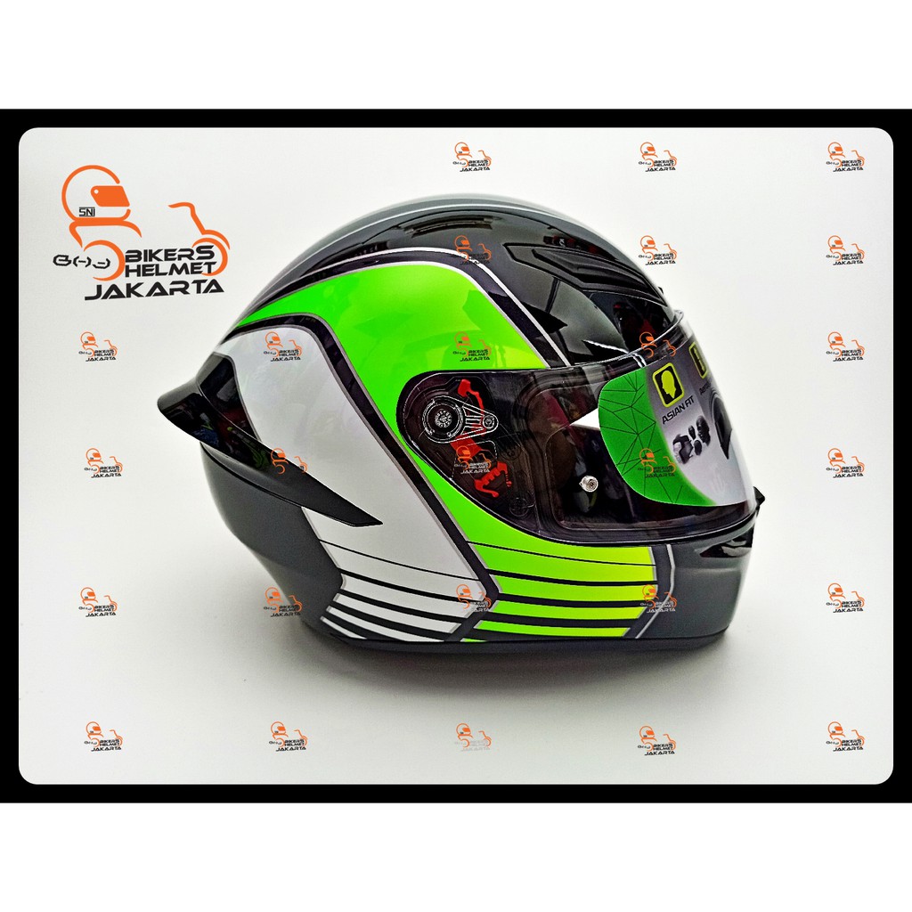 AGV HELM K-1 MULTI POWER GUNMETAL WHITE GREEN FULL FACE