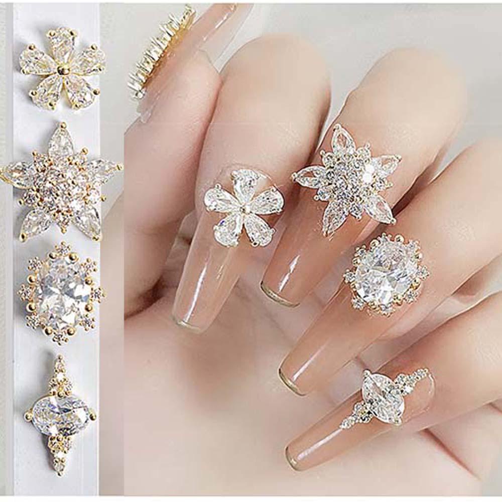 AUGUSTINA Agustina Kuku Rhinestones 3D Mewah Charms Bunga Logam Zirkon Kristal Nail Art Dekorasi