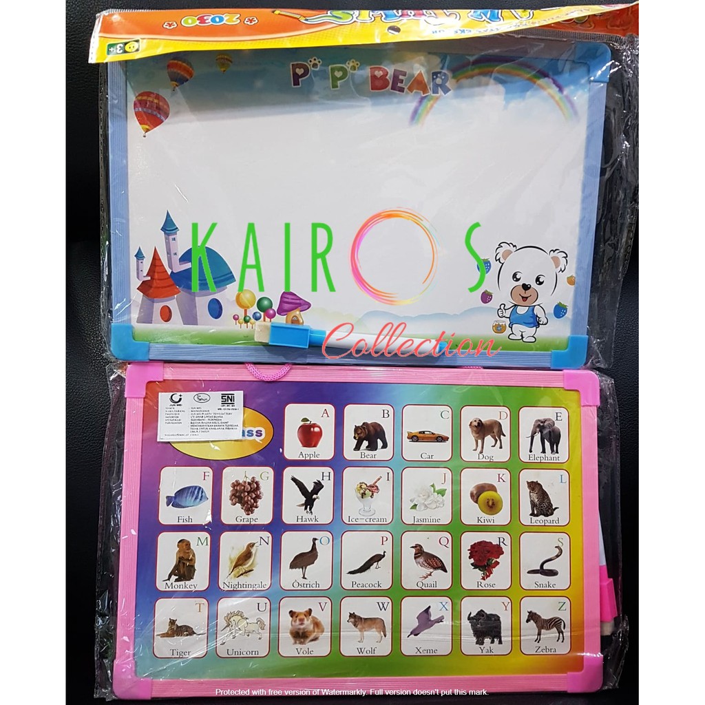 Papan Tulis Anak Karakter 2 in 1 Alphabet Gratis Spidol