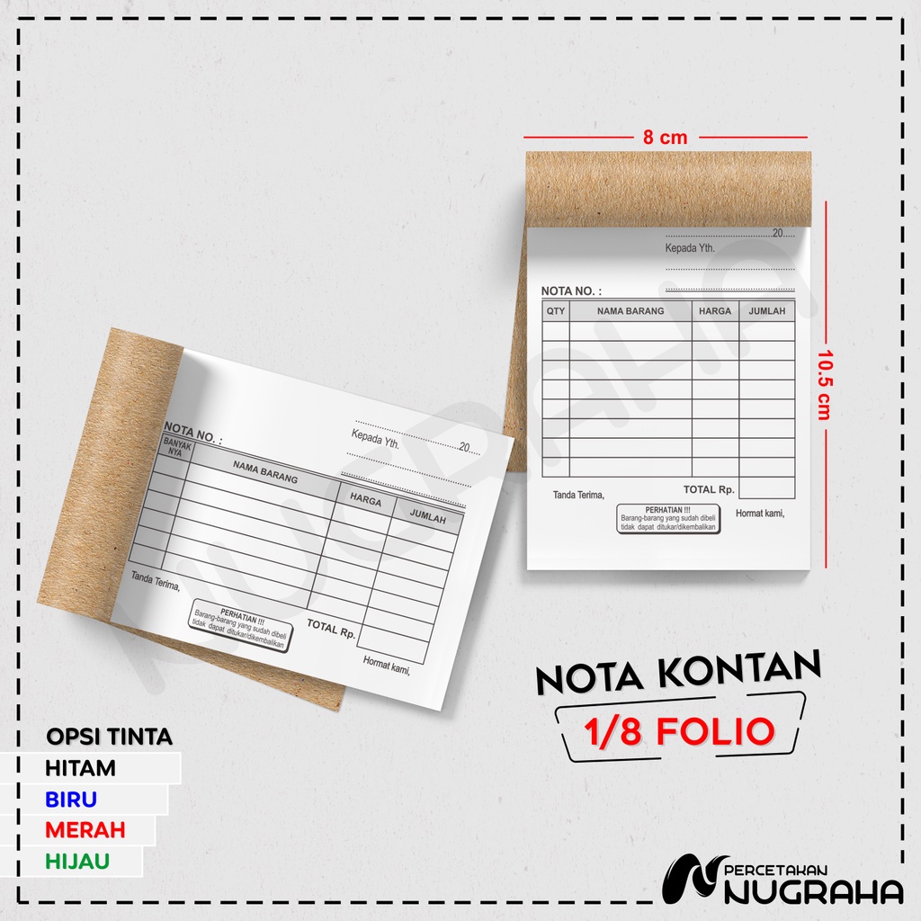 

NOTA UKURAN 1/8 FOLIO 2 RANGKAP (PLY) / BUKU NOTA KONTAN Isi 100 lembar