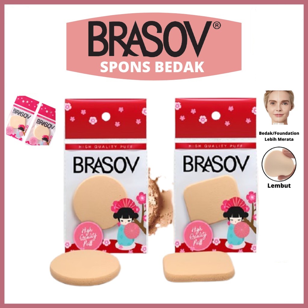 BRASOV  Spons Bedak /Sponge Puff Make Up Tools Fondation Powder Kotak Bulat