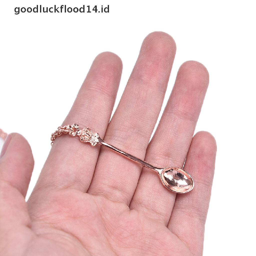 [OOID] Fashion Women Tiny Tea Spoon Crown Pendant Necklace Alloy Chain Charm Jewelry ID