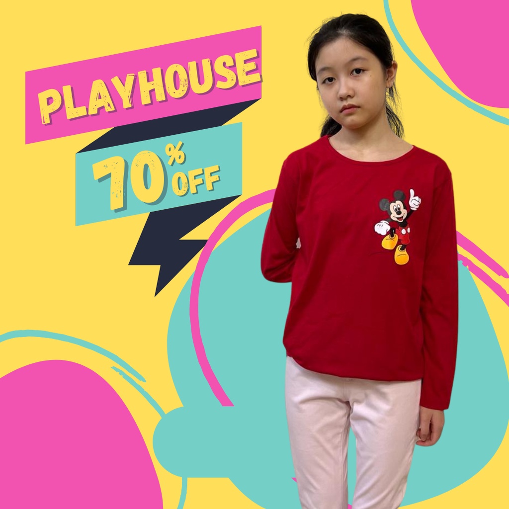 PLAYHOUSE Baju Kaos Anak Perempuan Lengan Panjang umur 3-12 Tahun