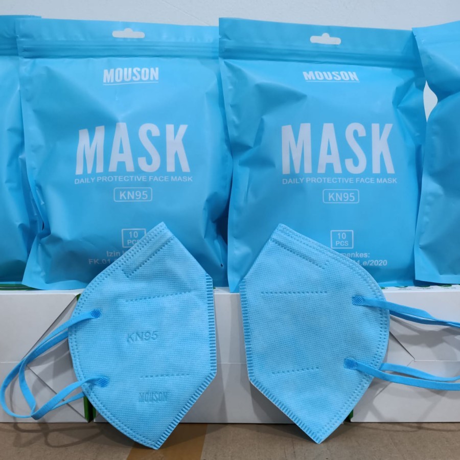 masker mouson kn95 5ply & masker n95 &  masker virus corona & masker isi 10 pcs warna biru muda