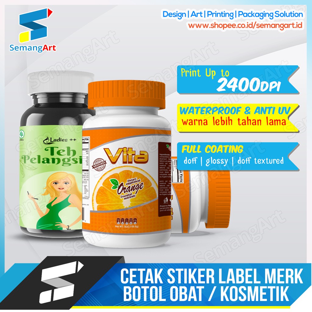 

Stiker Sticker Label Kemasan Botol Obat Herbal / Jar Kosmetik Anti Air & Anti UV