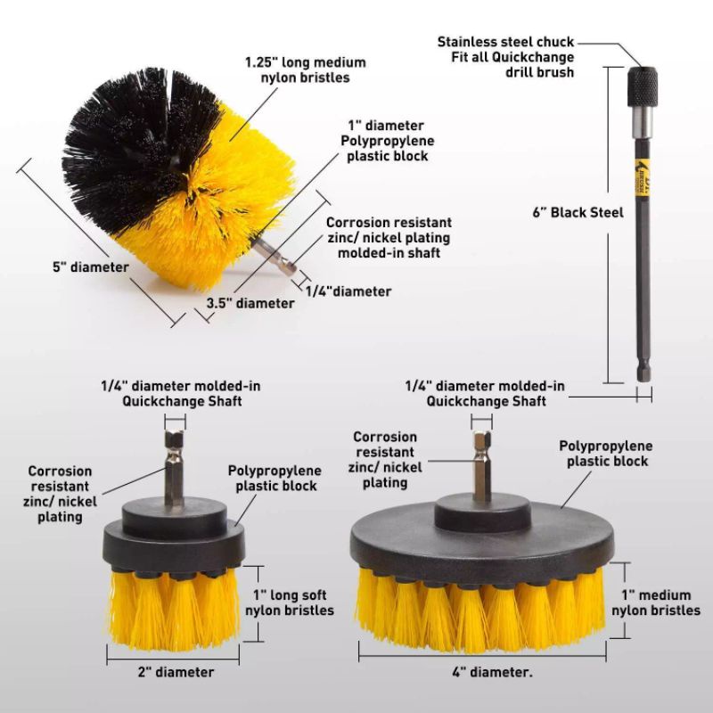 SIKAT BOR LISTRIK Electric drill isi 3 dan isi 6 drill brush dengan stick 150 mm sikat bor kamar mandi sikat wc sikat bor listrik sikat multifungsi