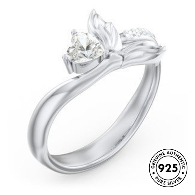 Cincin Berlian S925 Silver Bentuk Hati Ekor Mermaid