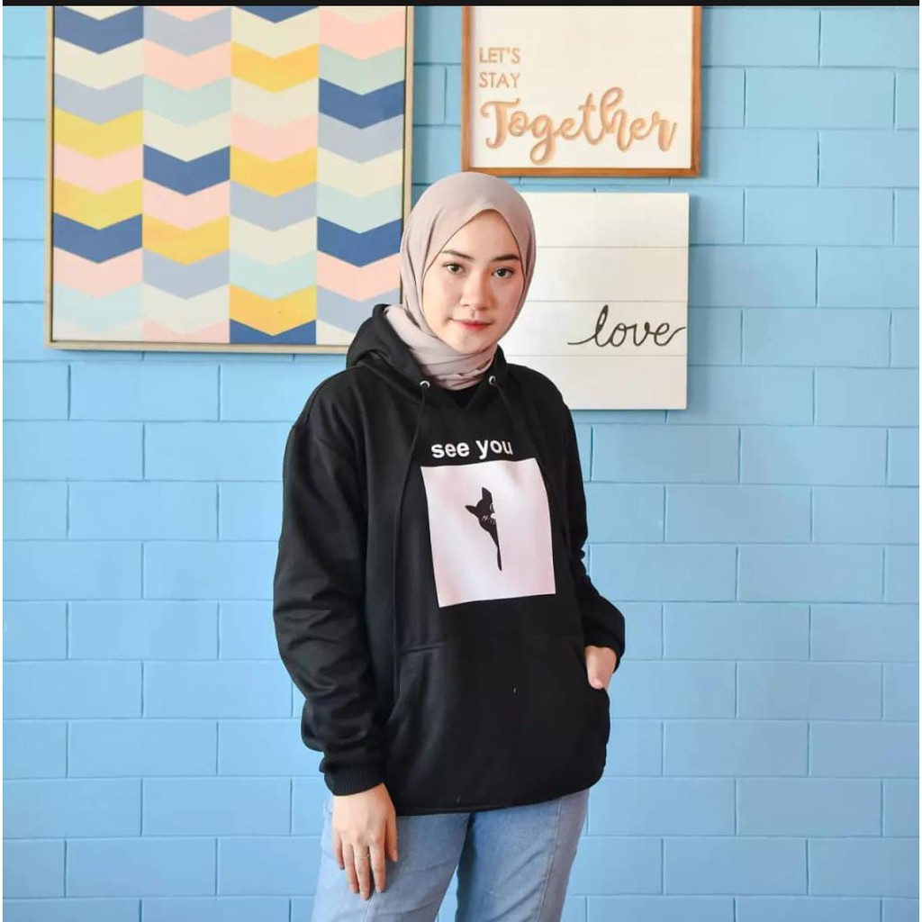 Hoodie Sweater SEE YOU CAT COUPLE bisa untuk pria/wanita