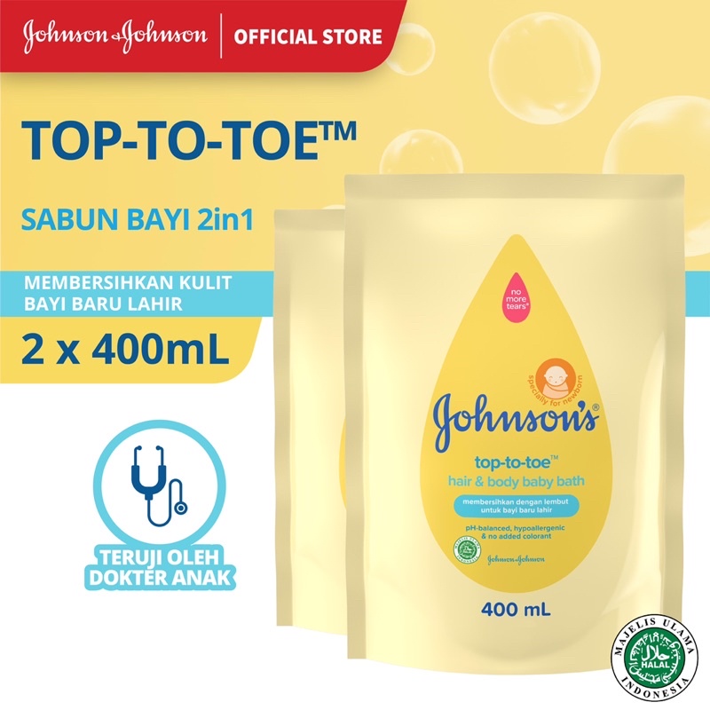 JOHNSON'S Top-to-Toe Hair &amp; Body Baby Bath - Sabun Bayi 2in1 Refill 400ml - Isi 2