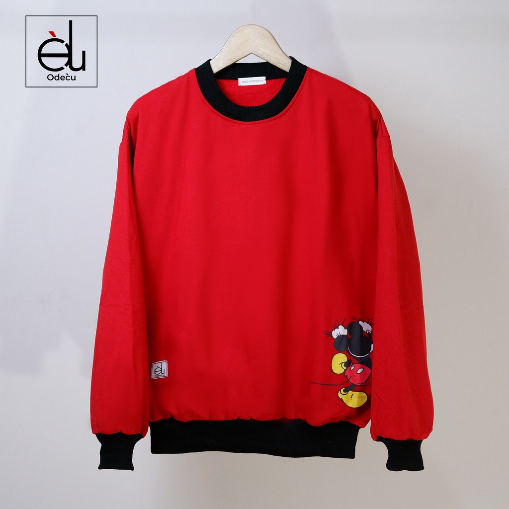 ODECU CREWNECK RED MICKEY SWEATER OVERSIZE WANITA PRIA