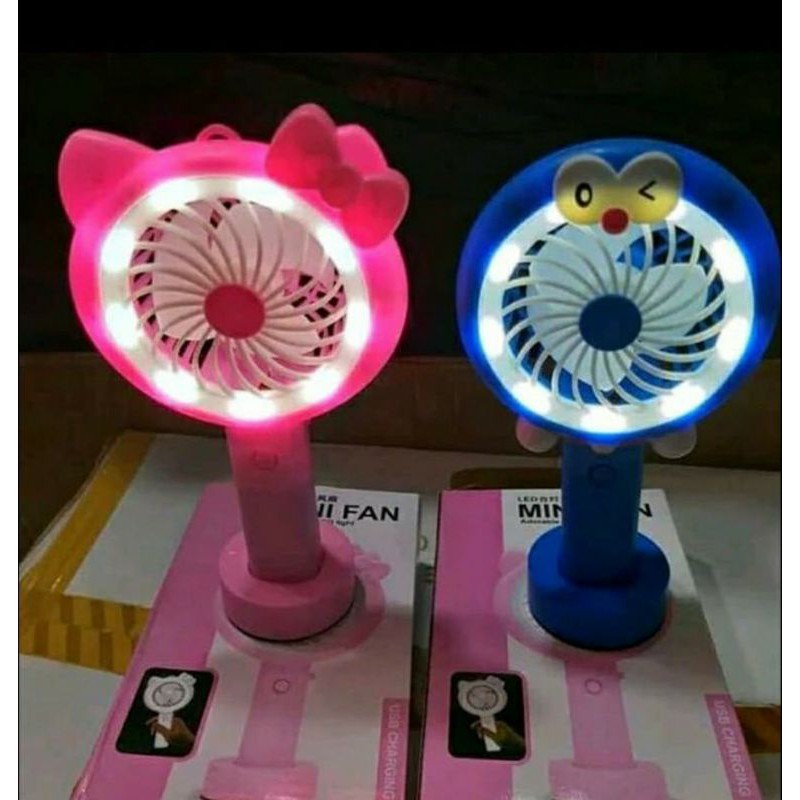 kipas angin tangan stand portable karakter LED/standing mini FAN