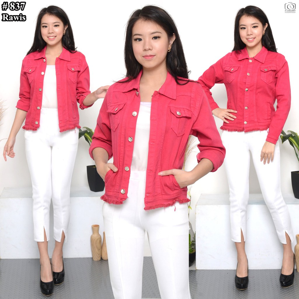 MC girl Jaket Jeans Rawis Warna Pink Fanta