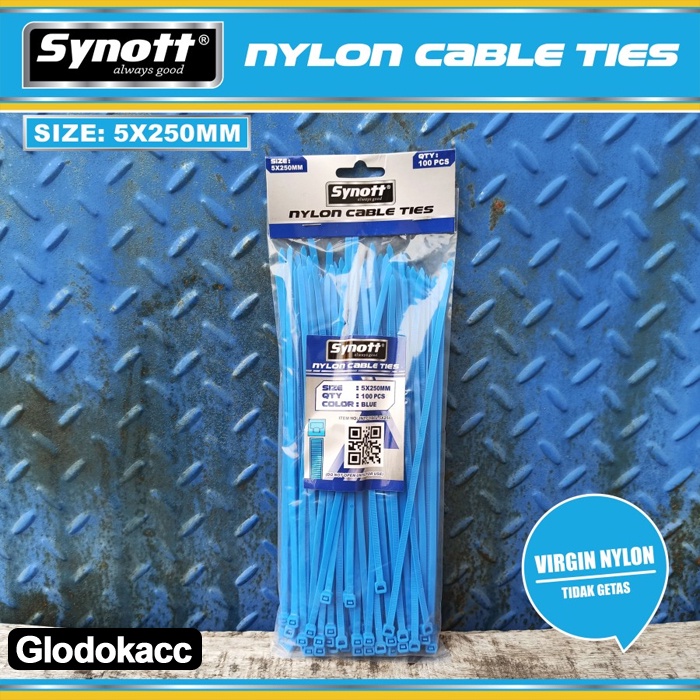 Kabel Tis 250 mm X 5 mm Synott Cable Ties Biru isi 100pcs