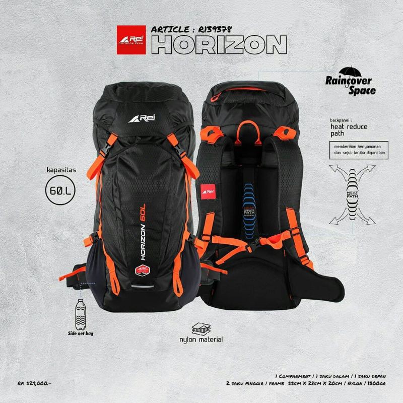 TAS CARRIER AREI REI HORIZON 60L ORIGINAL | BAG PUNGGUNG RANSEL 60 LITER L PENDAKI GUNUNG ORI PAPAND