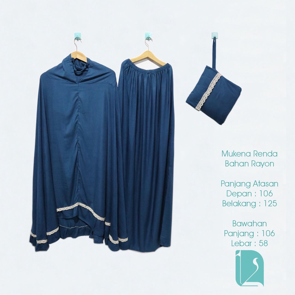 Mukena Renda Warna Biru - Mukena Renda Biru Bahan Santung /  Rayon - Mukena Wanita Dewasa