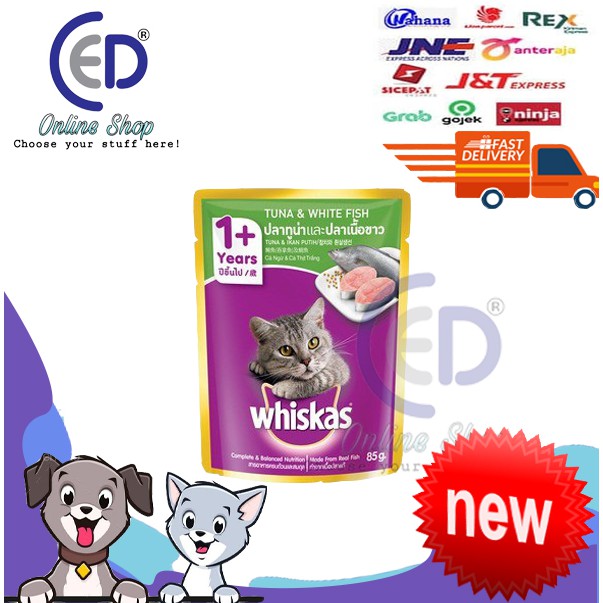 MAKANAN KUCING WHISKAS POUCH TUNA &amp; WHITE FISH 85GR