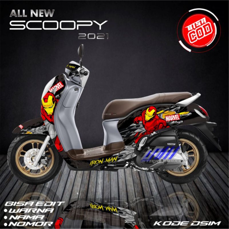 sticker decal full body Honda Scoopy hitam ironman