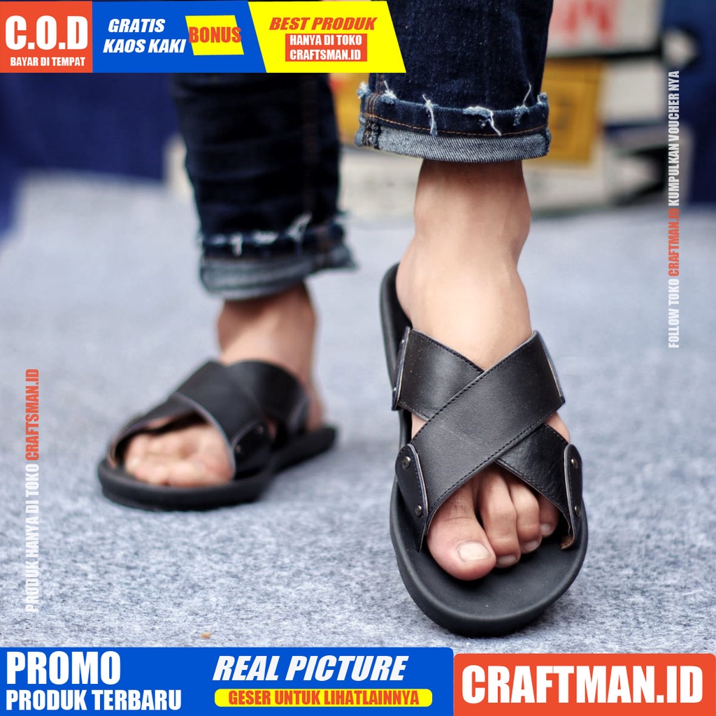 CRAFST X XMIN  Sandal Kulit Asli Sendal Pria