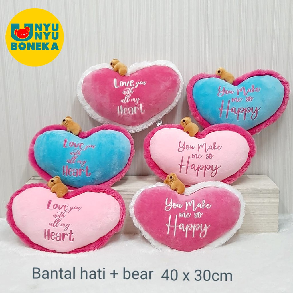 Bantal Love Hati + Bear Mini Impor Hadiah Sovenir