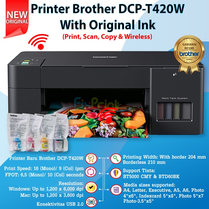 Printer Brother DCP-T420W InkTank BT D60Bk BT5000 WiFi Print-Scan-Copy