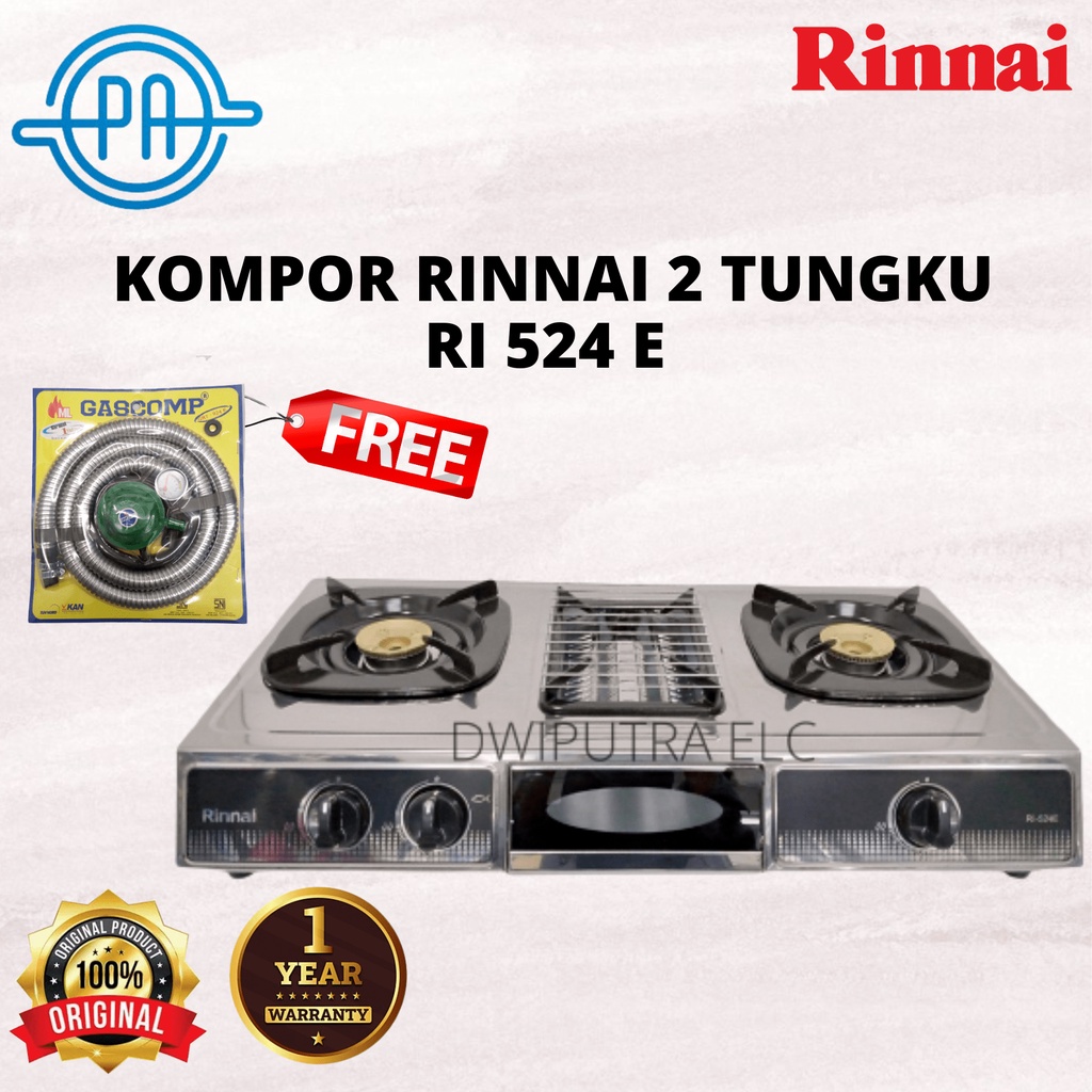 PROMO KOMPOR RINNAI RI  524 E RI524E  RI 524E KOMPOR GAS 2 TUNGKU FREE SELANG REGULATOR SNI