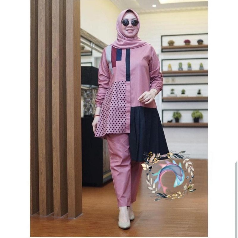 P01 Jk / Stelan Tunik Popy / Stelan Baju Celana Wanita Terbaru 2020 / Stelan Tunik Fashion Pesta