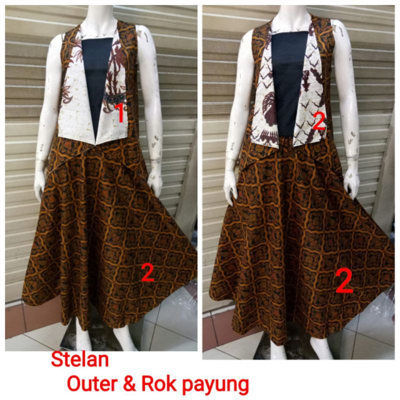 Setelan Outer Batik Bolak Balik + Rok Batik Payung