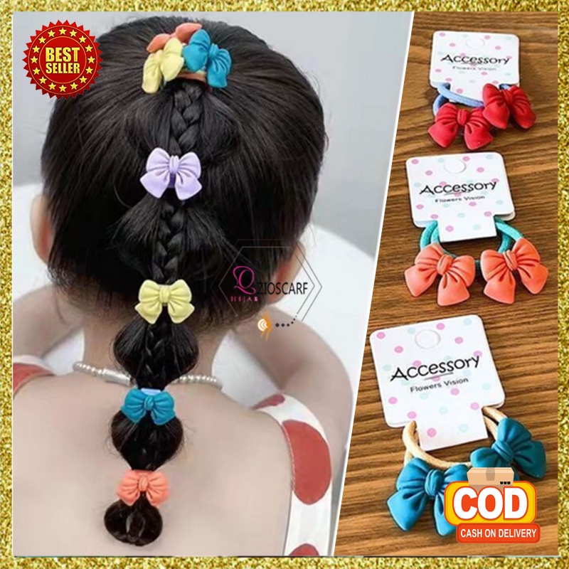 Ikat Rambut Korea Anak Perempuan Model Pita Aksesoris ikat Rambut Wanita 1 Set 2 Pcs Karet Elastis import AK134