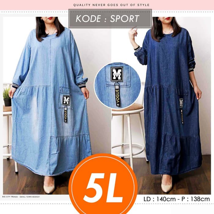 Baju wanita big size jumbo dress denim SPORT LD 140 XXXXL5L